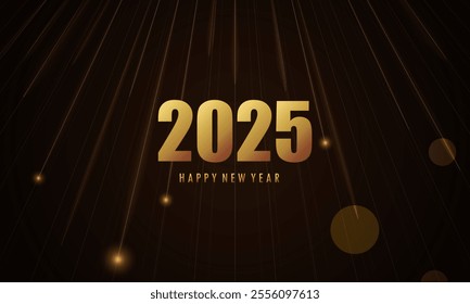 Abstract gold background bokeh light for vector magic holiday happy new year 2025 poster design