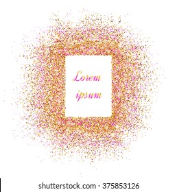 Abstract gold background. Gold background for card. Gold glitter. Gold and violet sparkles on white background.