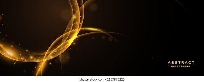 Abstract gold background with circle lines and glowing light effect.