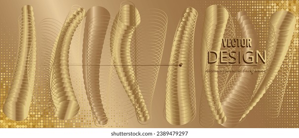 Abstract gold background with circle pattern and spring spiral. Futuristic metallic ornament on bright golden backdrop. Cover for template, poster, website, wallpaper, decor, social, texture, flier.