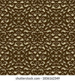 Abstract gold background with crumpled texture, golden metallic surface, metal foil effect, seamless vector pattern