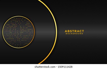 abstract gold background dark grey with circle and glitters premium vector