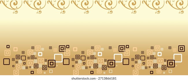 Fondo Abstractas del oro con los bordes decorativos, modelo inconsútil del remolino, marcos cuadrados