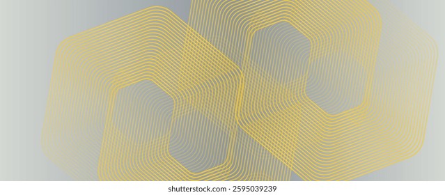 Abstract gold background with glowing geometric lines. Modern shiny blue hexagon lines pattern. Technology futuristic concept. Suit for poster, banner, brochure, cover, flyer. Vector illustratio