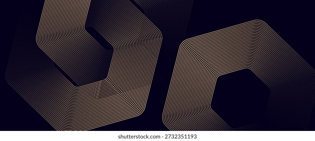 Fondo de oro Abstractas con líneas geométricas brillantes. Modelo azul brillante moderno de las líneas del hexágono. Concepto futurista de la Tecnología. Traje para el cartel, Anuncio, folleto, cubierta, volante. Ilustración vectorial

