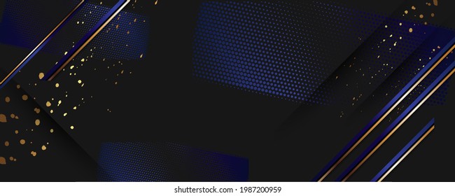 Abstract gold background luxury dark blue and golden lines. Convenient versatile luxury background for invitation, banner, packaging, social media base. Stock vector