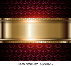 Abstract gold background with red 3d pattern, elegant vector golden background for business.