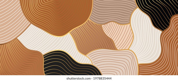 Resumen del vector de fondo de oro. Arte moderno de líneas lujosas con papel tapiz marrón, negro, rojo y marrón. textura de diseño de ondulación y curva para pinturas, arte de pared, decoración y cubierta del hogar.