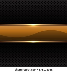 Abstract gold banner on black circle mesh pattern design modern futuristic background vector illustration.