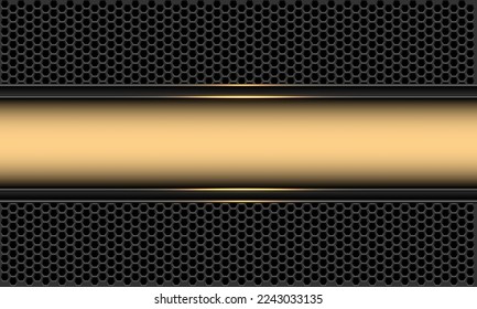 Abstract gold banner on grey metallic hexagon mesh geometric design modern luxury futuristic background vector illustration.