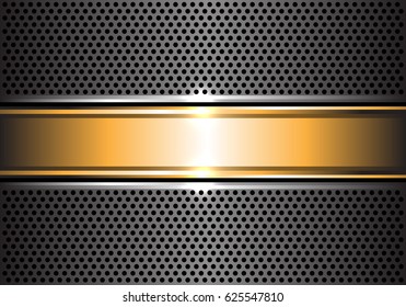 Abstract gold banner on metal gray circle mesh design luxury background vector illustration.