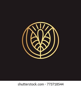 Abstract gold beauty industry and fashion logo,Identity for beauty, ecological cosmetics business,companies and clinics. Linear trend style. Concept of unusual abstract luxury.