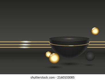 Abstract gold and black circle podium background. Vector