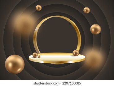 Abstract gold and black circle podium background. Vector.