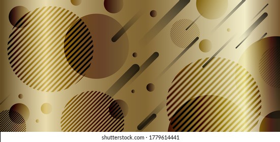 Abstract gold and black geometric dynamic circles golden gradient shape background. Vector illustration