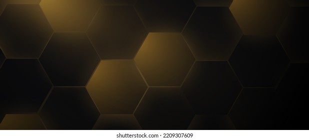 Abstract gold and black geometric hexagon background. Technology digital hi tech concept background. Vector illustration