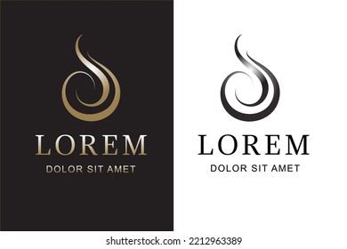 Resumen de la letra S del logotipo del pelo dorado y negro aislada en fondo blanco y negro. Elemento de plantilla de diseño de logotipo de vectores planos