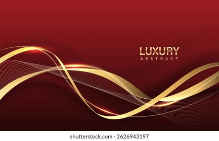 Abstract gold black ribbon curve overlap on red design modern luxury background vector illustration.