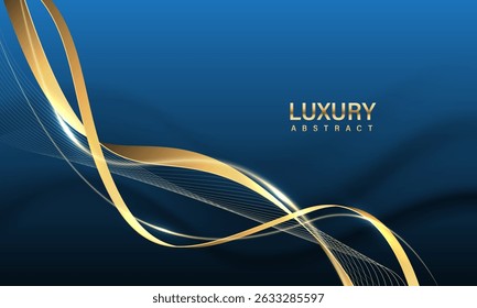 Abstrato ouro preto fita curva sobreposição em azul design moderno luxo vetor ilustração de fundo.