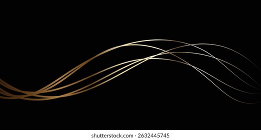 Abstract gold and black wavy lines background. A sophisticated, elegant background featuring overlapping, flowing, gold-toned lines against a pure black backdrop.