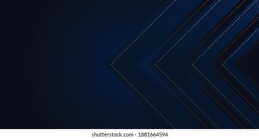 Resumen de oro y fondo azul. Un fondo de lujo azul abstracto con contornos dorados. Fondo geométrico tecnológico con formas abstractas de flecha dorada. Diseño de pancartas vectoriales