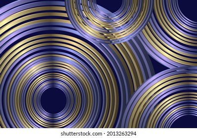 abstract gold and blue circles shapes on background. geometric shapes. vector illustration