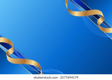 Abstract Gold and Blue Luxury Background. Abstract blue gradient elegant background with golden diagonal ribbons for business presentations, ads, banners, posters and premium magazines. 