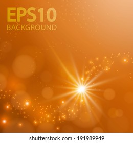 Abstract gold bokeh background with light.  Vector illustration