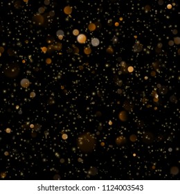 Abstract gold bokeh with black background. Glitter defocused abstract twinkly lights Christmas template EPS 10