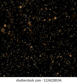 Abstract gold bokeh with black background. Glitter defocused abstract twinkly lights Christmas template EPS 10