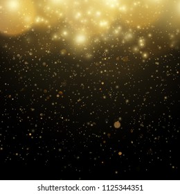 Abstract gold bokeh with black background. Glitter defocused abstract twinkly lights Christmas template EPS 10