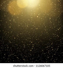 Abstract gold bokeh with black background. Glitter defocused abstract twinkly lights Christmas template EPS 10