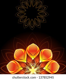 abstract, gold, bright flower on dark background
