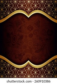 Abstract Gold and Brown Floral Frame Background