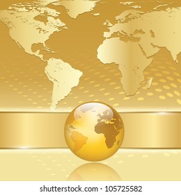 Abstract gold business background with earth map