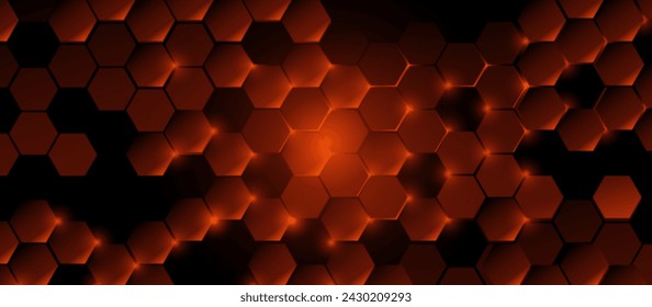 Abstract gold chaotic hexagon pattern with horizontal banner. Futuristic technology background. Vector illustration