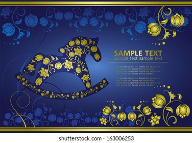 abstract gold christmas horse on blue background