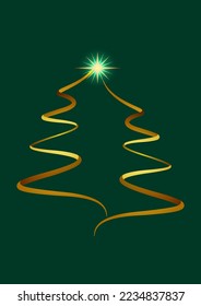 Abstract Gold Christmas Tree Vector Isolated On Green Background