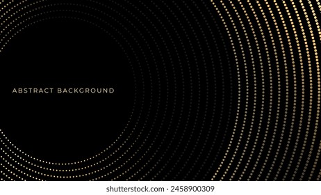 Abstract gold circle dot on dark background. Modern circle halftone gold and black vector illustration.