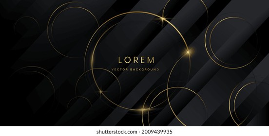 Abstract gold circle lines geometric overlapping on dark background. Vector illustration