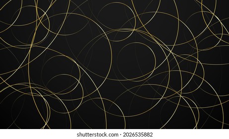 Resumen de líneas de círculo dorado y líneas sobre fondo negro.Resumen Marco circular dorado sobre un fondo negro moderno.Fondo de mosaico negro oscuro y dorado. Textura vectorial abstracta oscura moderna.