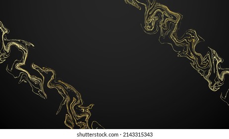 Abstrakte goldene Kreis-Linien und Linien auf schwarzem Hintergrund.Abstrakter goldener Rundrahmen auf modernem schwarzem Hintergrund.Dunkler schwarzer und goldener Mosaikhintergrund. Moderne dunkle abstrakte Vektorstruktur.