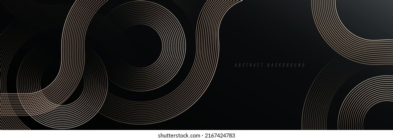 Abstract gold circle lines on dark background. Geometric stripe line art design. Modern luxury template. Suit for presentation, banner, cover, web, flyer, poster, brochure. Vector illustration - Shutterstock ID 2167424783