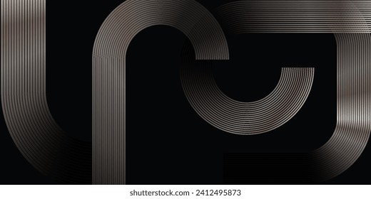Abstract gold circle lines on dark background. Geometric stripe line art design. Modern luxury template. Suit for presentation, banner, cover, web, flyer, poster, brochure. Vector illustration lines