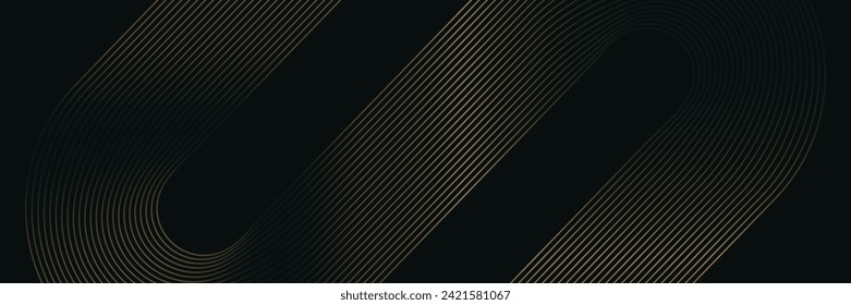 Abstract gold circle lines on dark background. Modern luxury template.  Geometric stripe line art design. Suit for presentation, banner, cover, web, flyer, poster, brochure. Vector illustration