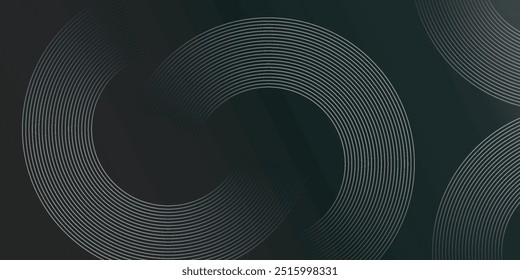 Abstract gold circle lines on dark background. Geometric stripe line art design. Modern luxury template. Suit for presentation, banner, cover, web, flyer, poster, brochure. Vector illustration