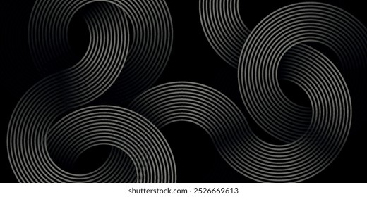 Abstract gold circle lines on dark background. Geometric stripe line art design. Modern luxury template. Suit for presentation, banner, cover, web, flyer, poster, brochure. Vector illustration