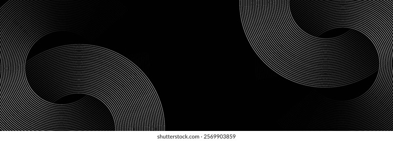 Abstract gold circle lines on dark background. Geometric stripe line art design. Modern luxury template.