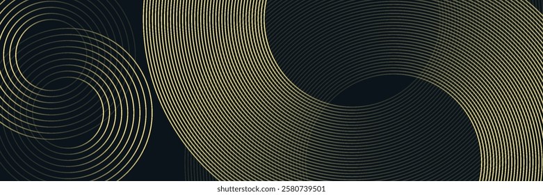 Abstract gold circle lines on dark background. Geometric stripe line art design. Modern luxury template