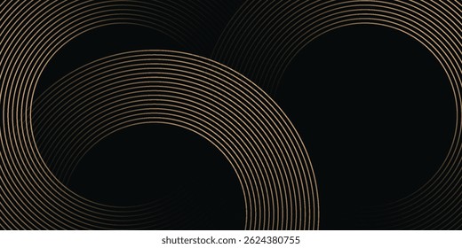 Abstrato linhas de círculo dourado no fundo escuro. Projeto de arte de linha de faixa geométrica. Modelo de luxo moderno. ilustração vetorial
